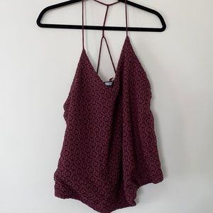 UO Lacy Maroon V-neck Tank with Strappy Back (L)
